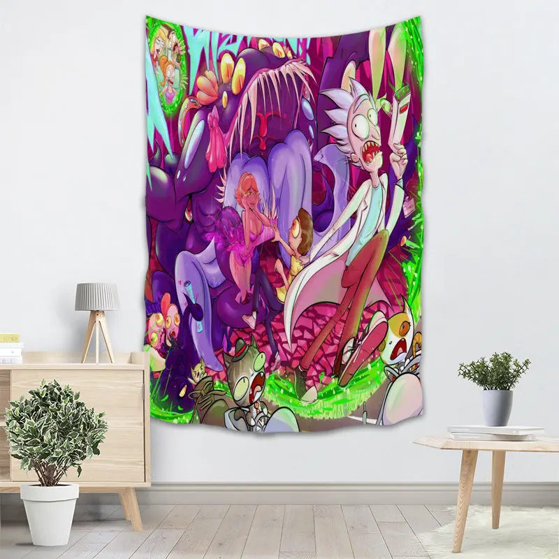 130x150CM,140X250CM Rick And Morty Tapestry Wall Hanging Tapestries Forest Tapestry Bedspread Yoga Mat Blanket Bed Table Cloth - Цвет: 19