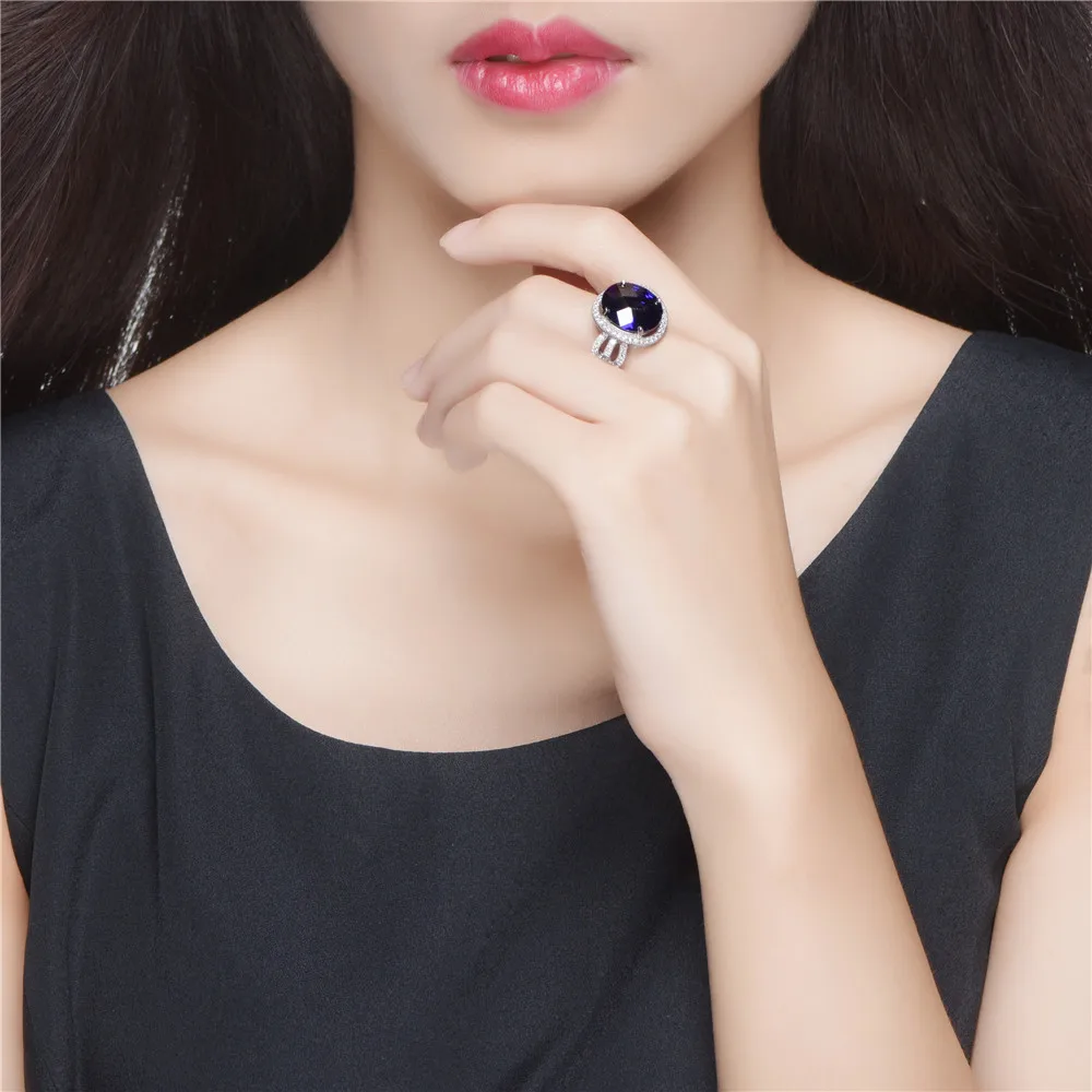 L&ampzuan Oval Sapphire Jewelry Sets for Women Blue Gemstone 925 Sterling Silver Pendant Earrings Set Wedding Party Ring | Украшения и