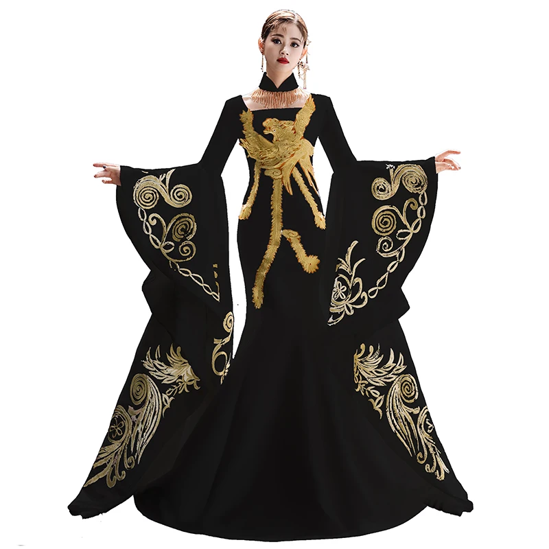 Robe De Soiree модное Золотое длинное вечернее платье с вышивкой элегантное в пол для