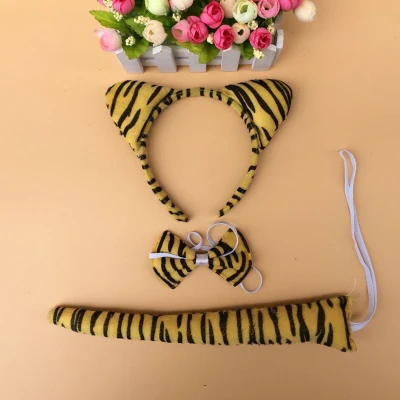 tiger Костюм на Хэллоуин для детей с изображением животных, кошек, лисиц, ушей и хвоста, с бантом, Маус, кошачьи ушки, повязка на голову, обруч для волос, платье с повязкой, вечерние маскарадные костюмы - Цвет: tiger