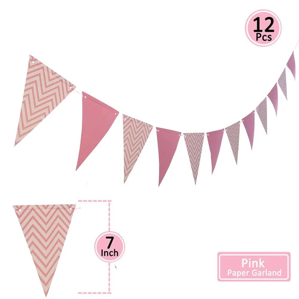 12 Flag Gold Silver Banner Garland DIY Glitter Bunting Paper Birthday Banner for Home Event Party Wedding Party Decoration