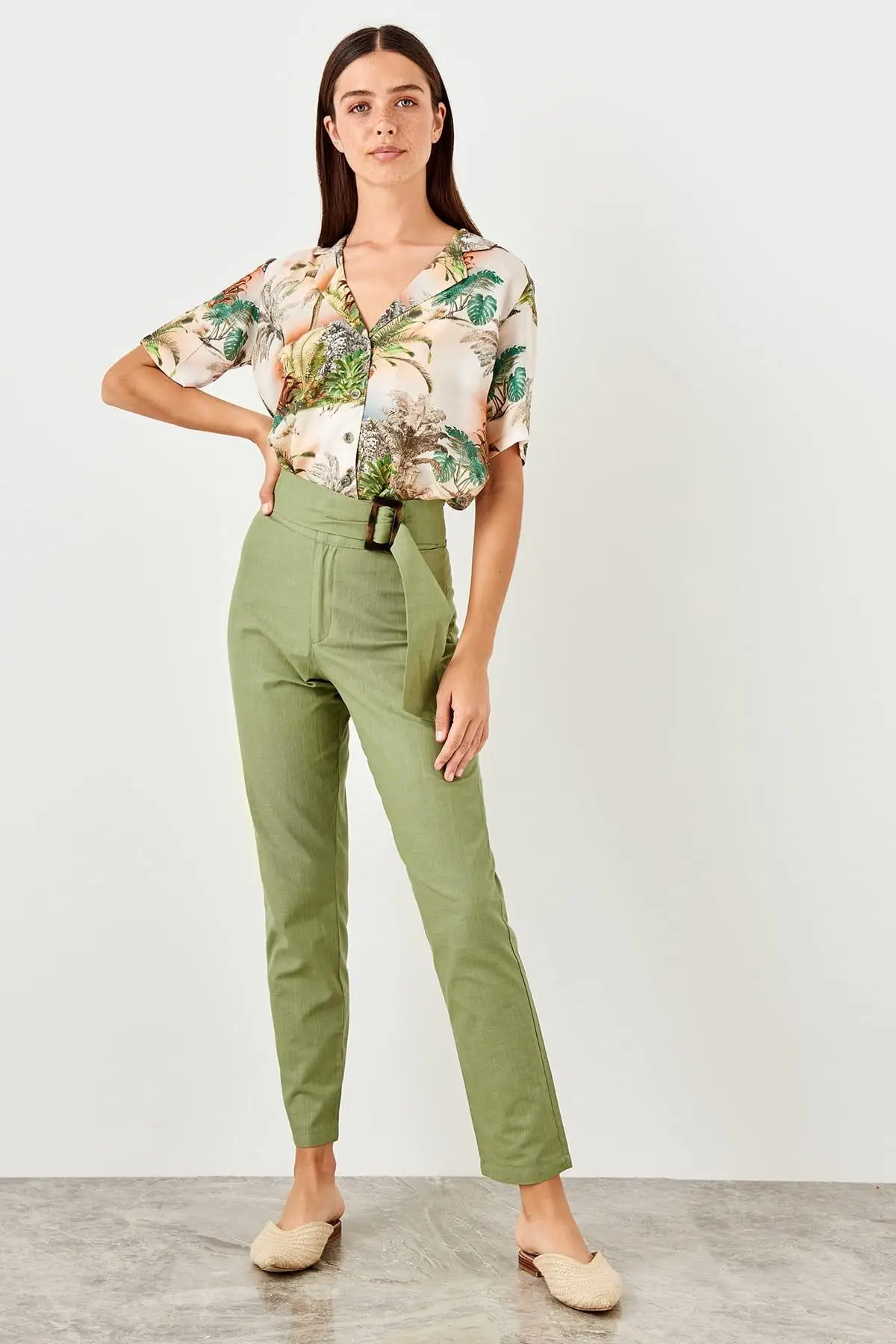Trendyol пояс цвета хаки брюки TWOSS19IE0113|Брюки| |