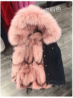 black coat pink fur Женское пальто с натуральным мехом, плюс размер, Корейская одежда, парка, Лисий мех, верхняя одежда для женщин, натуральный мех енота, джинсовые парки, теплые, толстые, брендовые - Цвет: black coat pink fur