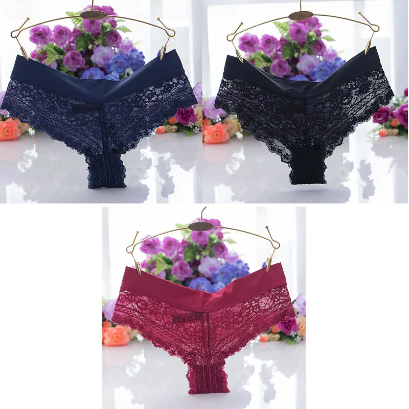 blue black red TEXIWAS, 3 шт./лот, сексуальные женские кружевные трусики-стринги, хлопковые Crtoch трусы, нижнее белье, женские прозрачные дышащие стринги, нижнее белье - Цвет: blue black red