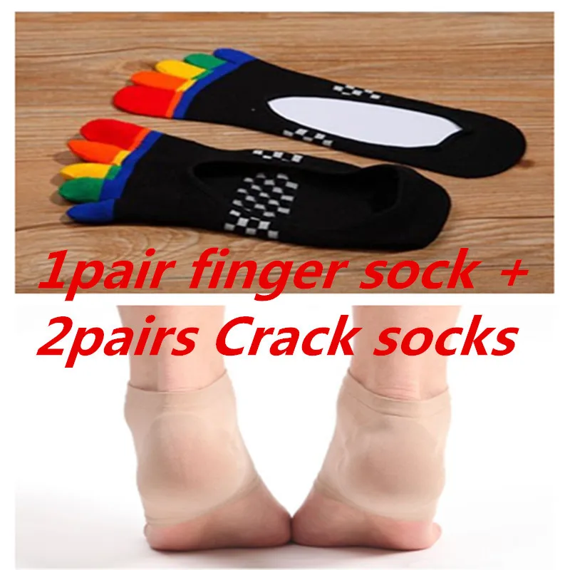 

2pairs Silicone Gel Heel Socks Spa moisturized Cracked Foot Heel Protectors socks Feet Care Anti-slip Sock+1pair finger sock
