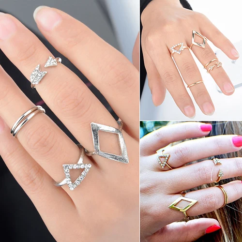 Hot 5Pcs Rhinestone Golden Above Knuckle Band Ring Midi Finger Tip Stack 6KBI 7GLI BDNB | Украшения и аксессуары