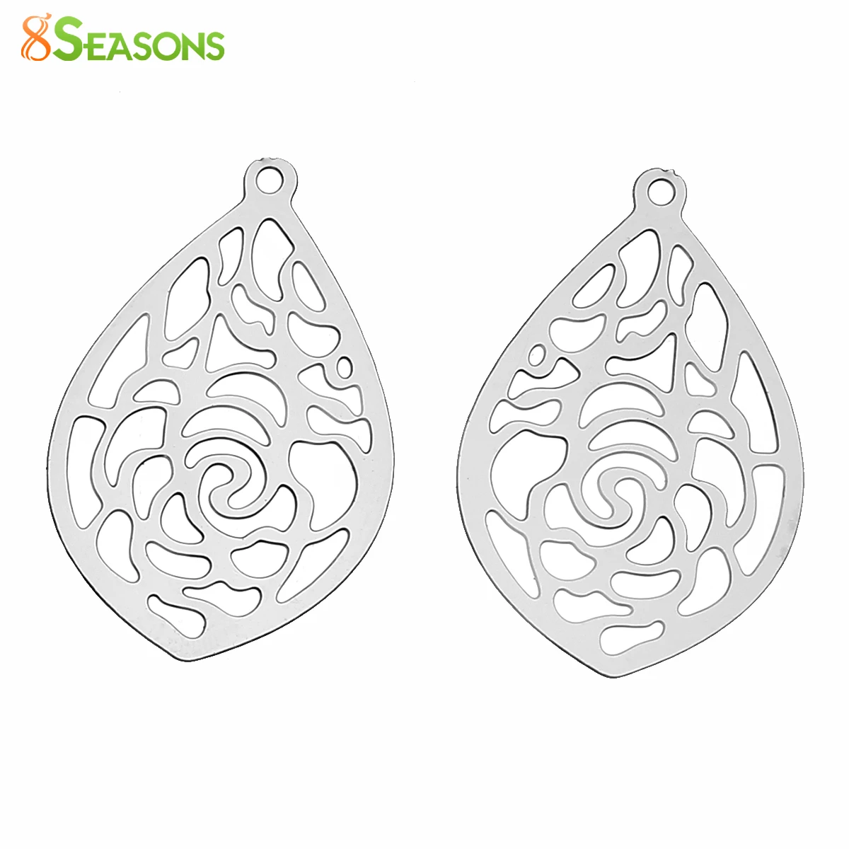 

8SEASONS 304 Stainless Steel Filigree Stamping Charm Pendants Teardrop Silver Color Pattern Hollow Jewelry 23mm x 16mm ,20 PCs
