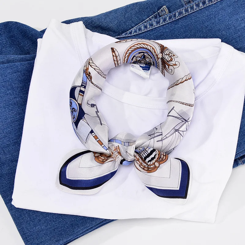 2019 Spring Summer Luxury Brand Design Elegant Women Scarf 100% Silk Square Lady Scarfs Vintage Print Head Neck Satin | Аксессуары для