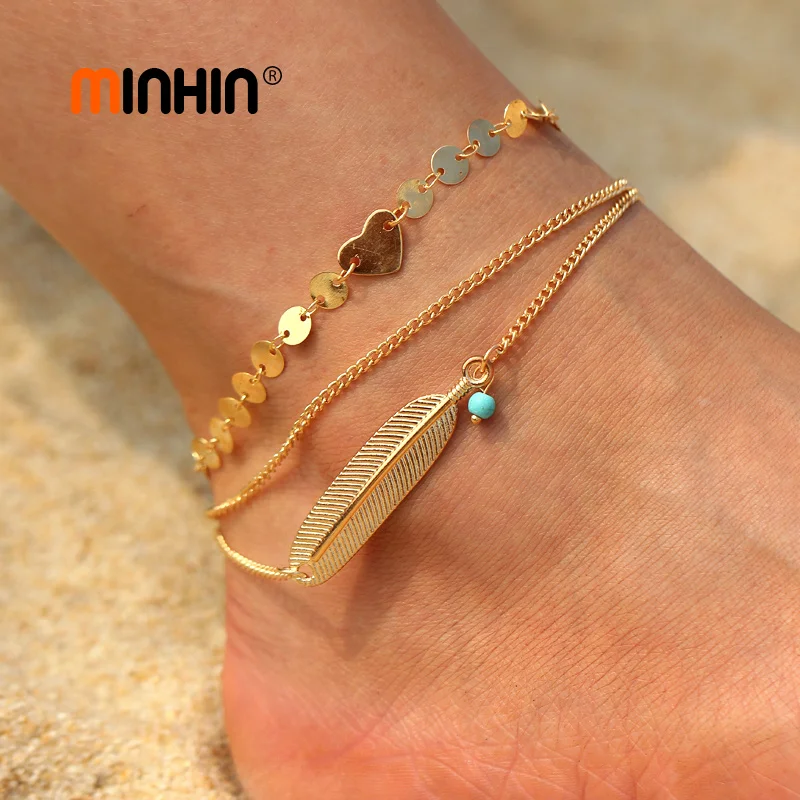 Женский браслет на ногу MINHIN набор украшений для пляжа цепочка с бусинами в виде