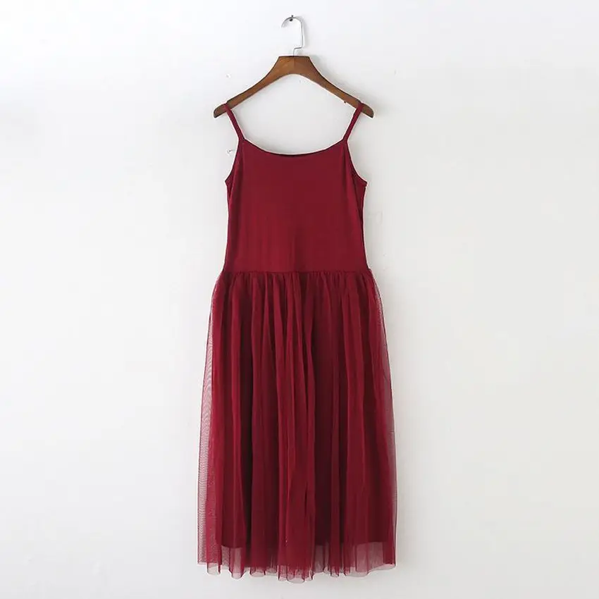 wine red Новинка, хлопковое кружевное летнее платье на бретельках, женское платье без рукавов в стиле пэчворк, повседневные весенние платья LJ0011 - Цвет: wine red