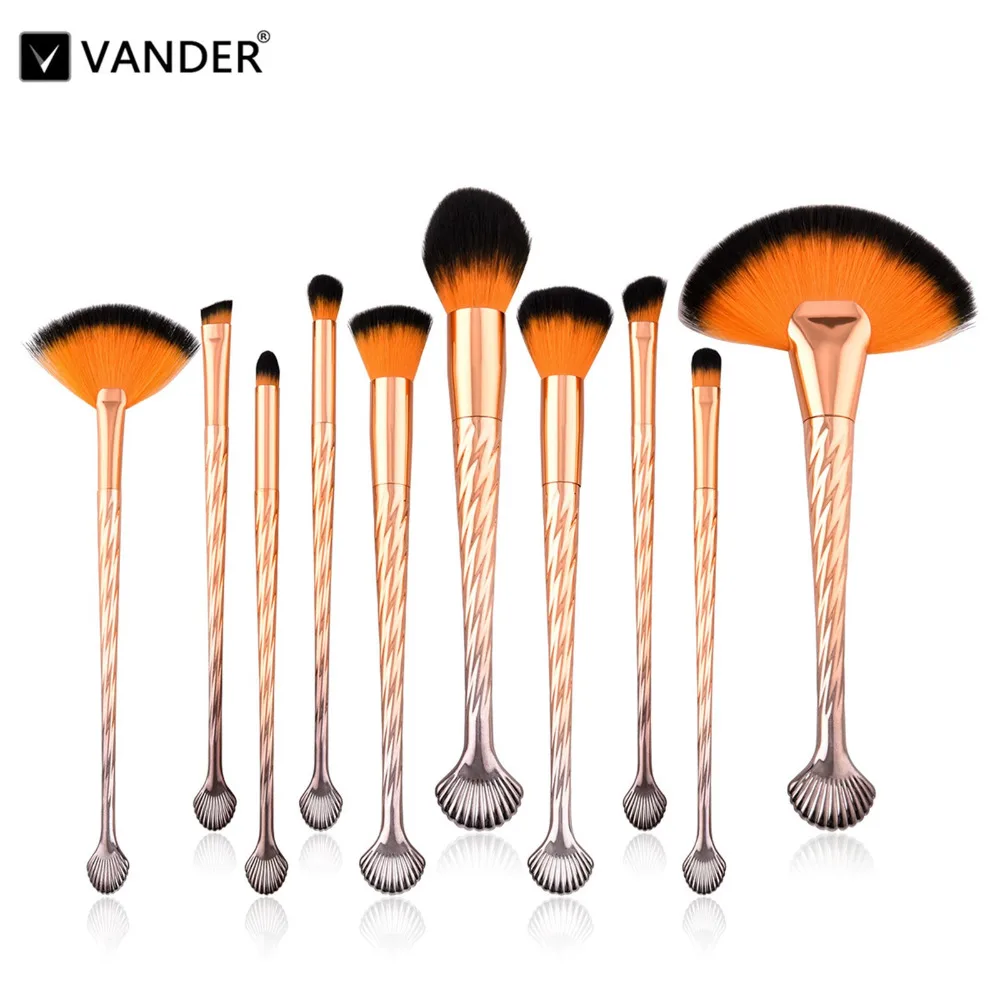 Набор кистей для макияжа Vanderlife 10 шт. контур теней глаз основы бровей губ овальные