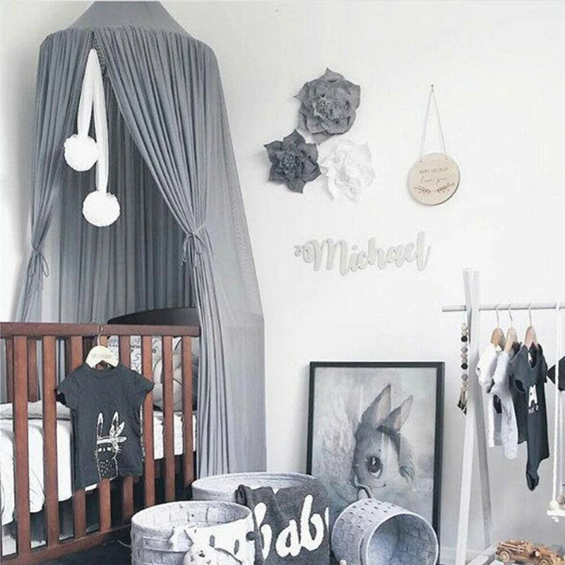 Детская кровать балдахин шифоновый Помпон Мяч для комаров над кроватью