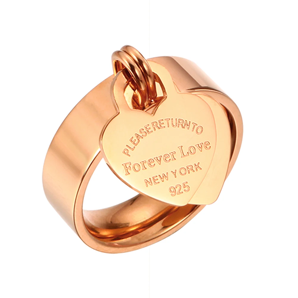Кольца Forever Lover's Heart из нержавеющей стали, кольцо с гравировкой из розового золота, очаровательные кольца с подвеской на палец для женщин, свадебные брендовые ювелирные изделия