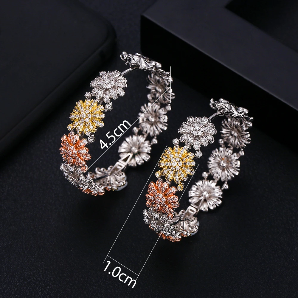 Женские Геометрические серьги-кольца цветок janeklly модные аксессуары с фианитом