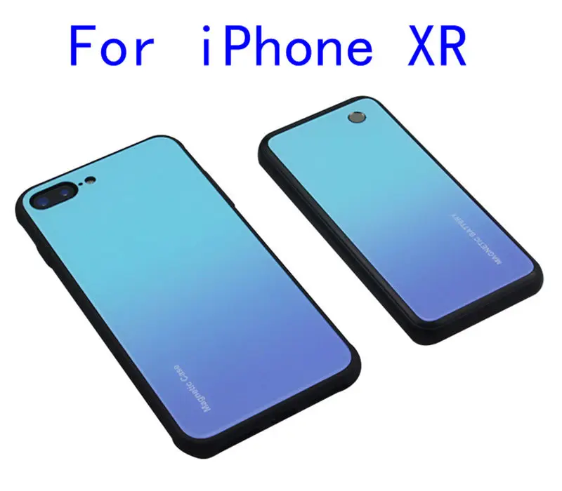 Тонкий чехол с зарядным устройством из закаленного стекла для iPhone XR X Xs Max, беспроводной магнитный внешний аккумулятор, Противоударная задняя крышка - Цвет: iXR-Blue