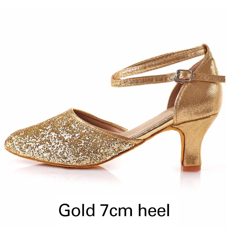 gold 7cm heel Новое поступление; обувь для латинских танцев, сальсы, Танго, серебряного цвета; женская обувь для бальных танцев; женская обувь на высоком каблуке с мягкой подошвой для взрослых - Цвет: gold 7cm heel