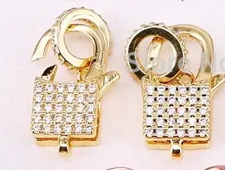 Gold Color 10 шт. ZYZ324-9778 CZ микро проложить Квадратный замок Омаров коготь застежка, кубический цирконий Застежка/Соединительный разъем, ювелирные изделия фитинги - Цвет: Gold Color