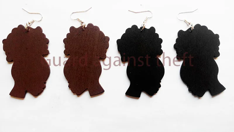 Натуральные волосы афро пышный силуэт необработанный деревянный вырез серьги