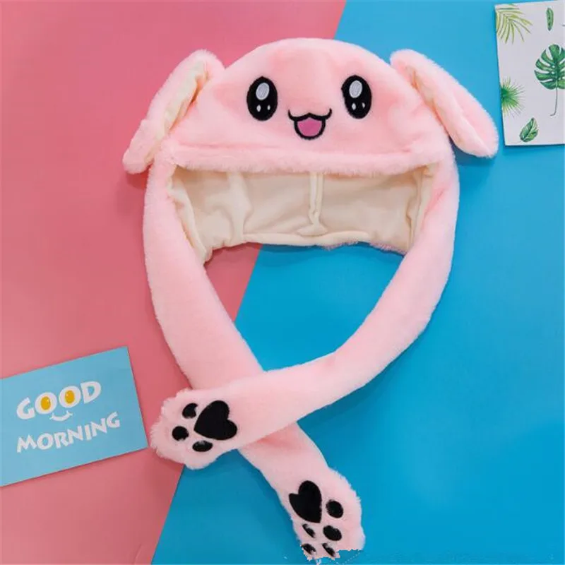 Pink Шапка с заячьими ушками, шапка с Пикачу, мультяшная шапка, милый кролик плюшевый головной убор, забавная игрушка-игрушка для детей, девочек - Цвет: Pink