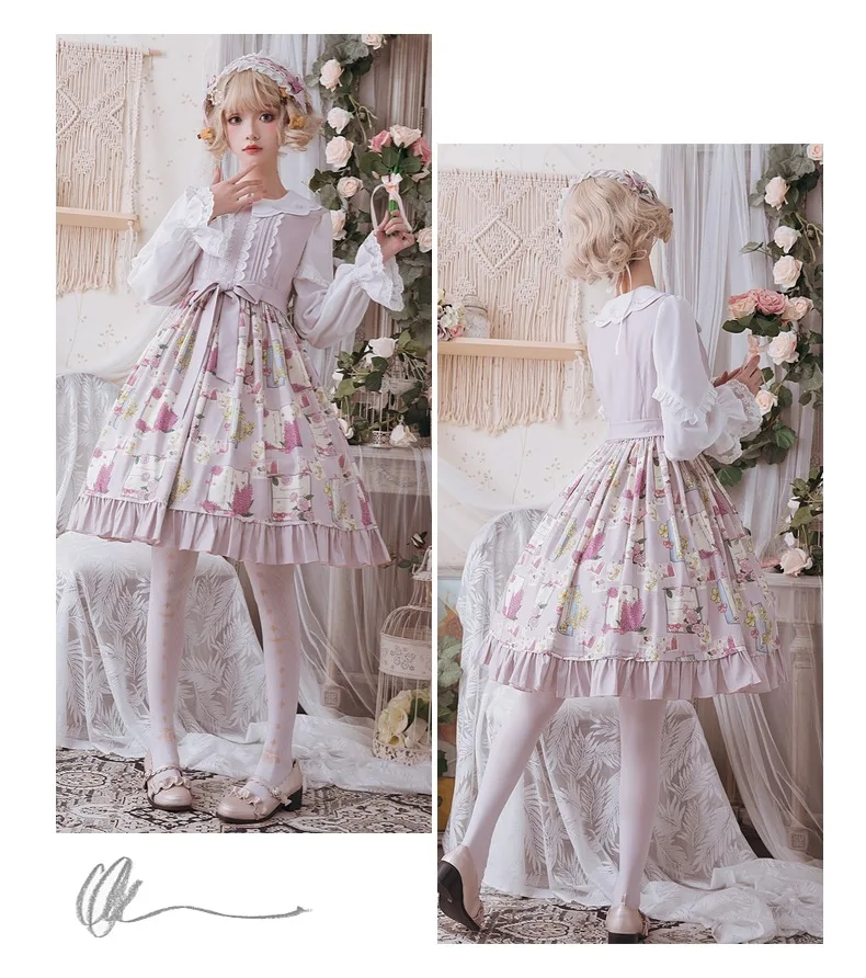 Весеннее платье в стиле Лолиты с цветочным принтом; Повседневное платье JSK