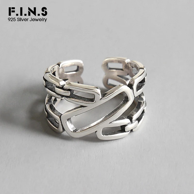 F.I.N.S S925 Серебряные Кольца для женщин ретро старая цепочка открытое регулируемое