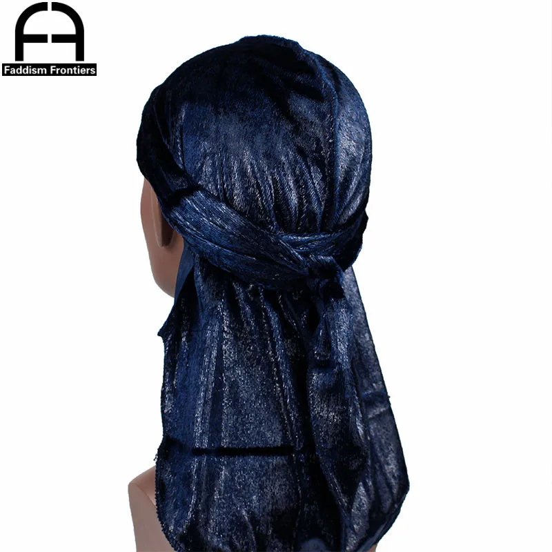 Унисекс блестящий бархат Durag длинный хвост Durags банданы для мужчин тюрбан волны