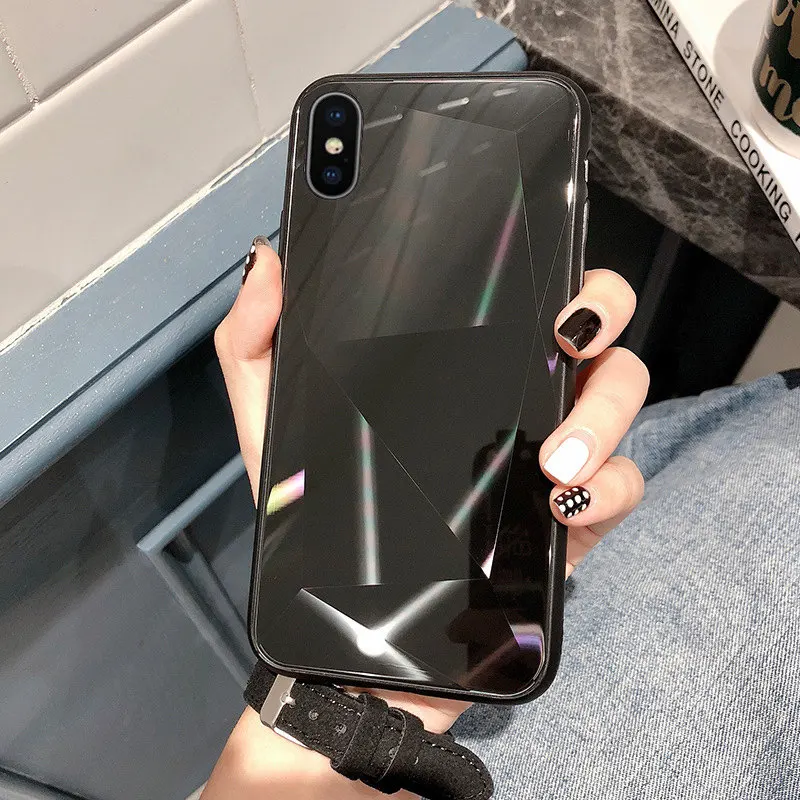 Black 3D алмазное зеркальное стекло чехол для телефона для iPhone 7 8 6 6s Plus X XS Max XR Блестящий Призма Bling чехол для телефона для huawei P20 Pro Honor 10 - Цвет: Black