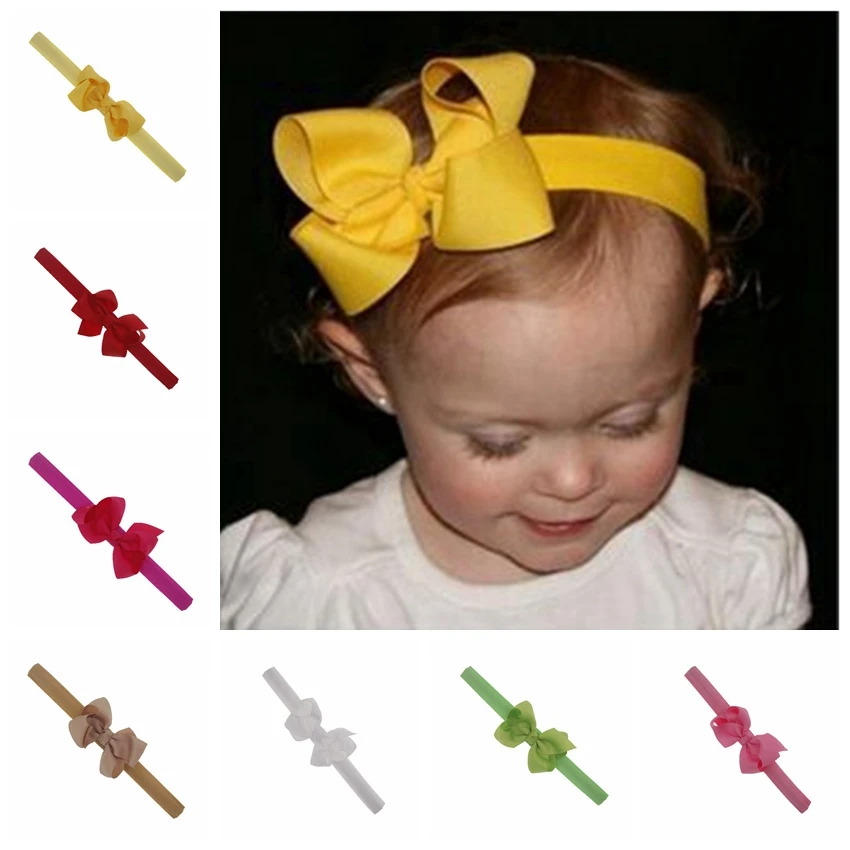 3inch baby headband kid Boutique baby Hair Bows Elastic Tie Headband Grosgrain Ribbon Girls Hair Band children Hair Accessories