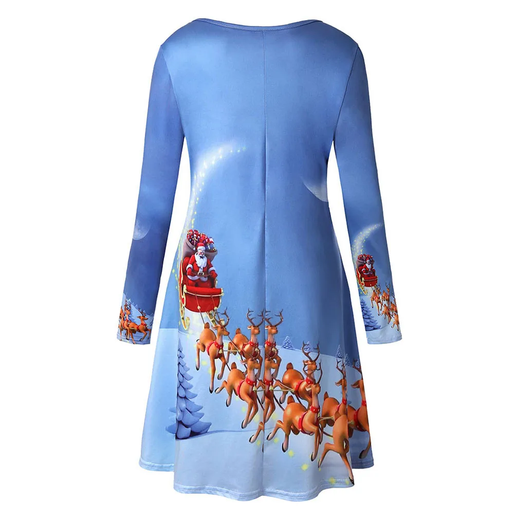 Womail, женское платье, платья до колена, повседневные, свободные, с принтом, vestidos,, модное, рождественское, с длинным рукавом, вечерние, vestido Oct31