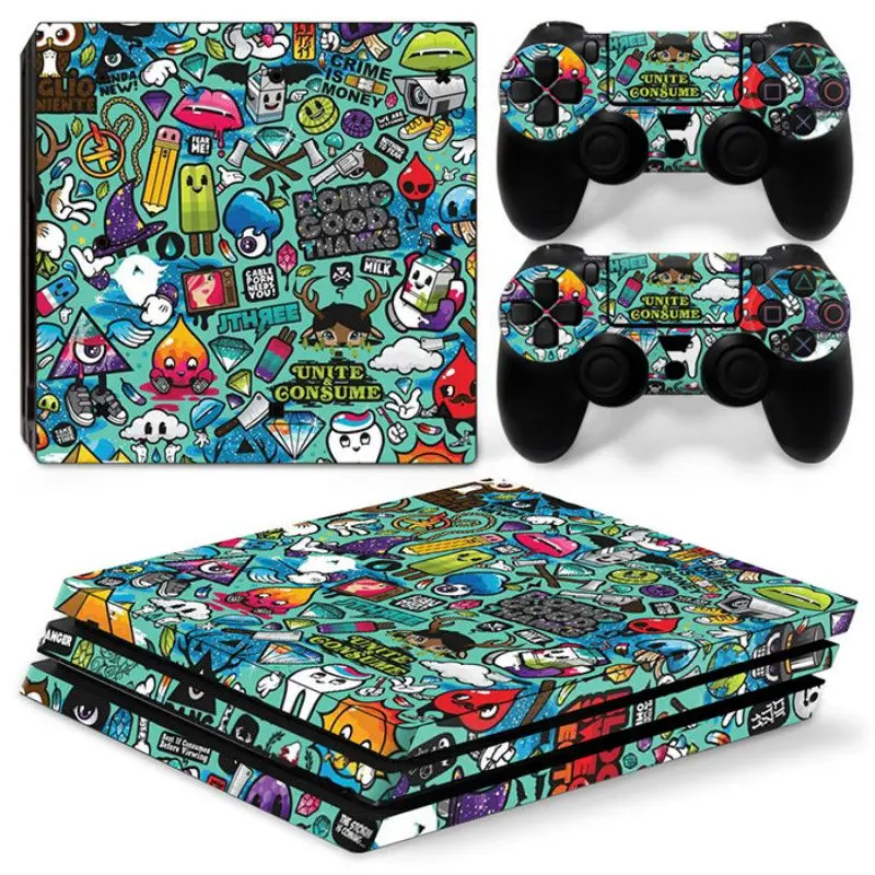 Съемные Виниловые наклейки на кожу наклейка для консоли playstation 4 Pro с 2 контроллерами для PS4 Pro Skins наклейка Дизайн