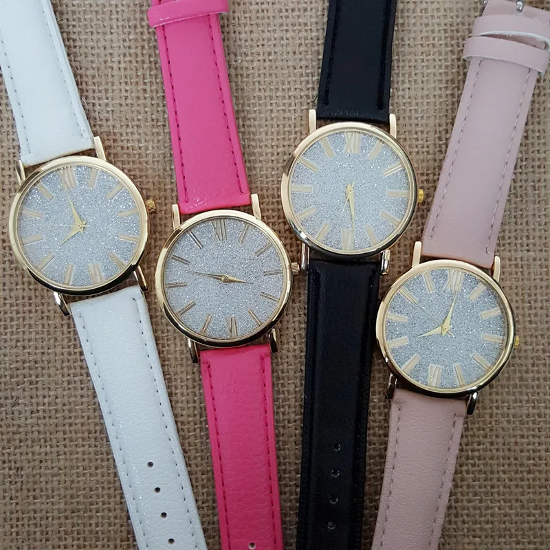 2017 New Arrival Fashion Blooming Glitter Watch Colorful Flashlight Power Pink Leather Strap Woman Wristwatch | Наручные часы