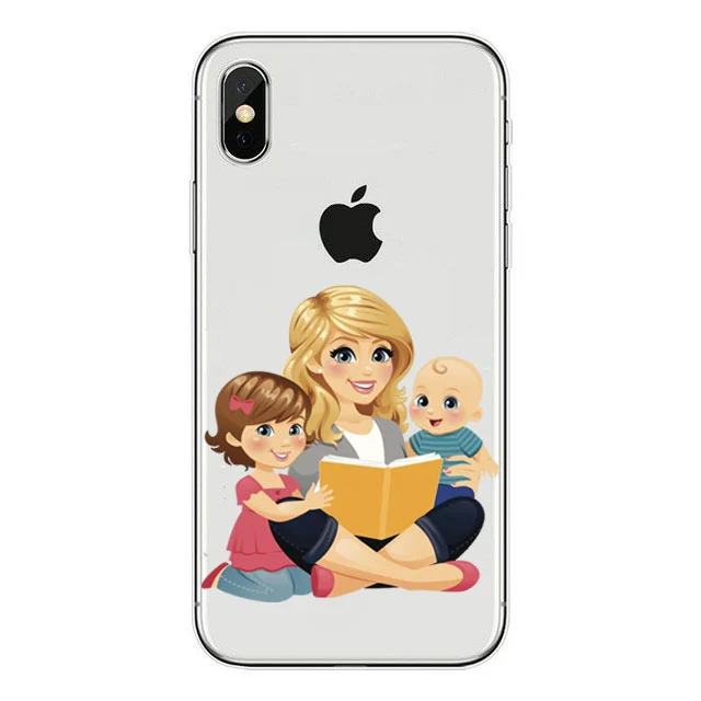 TPU Soft Super Mom Черные коричневые волосы, уважаемые дети, мама, сын, королева 01, мама, принцесса, задняя чехол для iPhone 7 6 6s 8 Plus 5s X XS, силиконовые чехлы для телефонов - Цвет: TPU Soft Super Mom