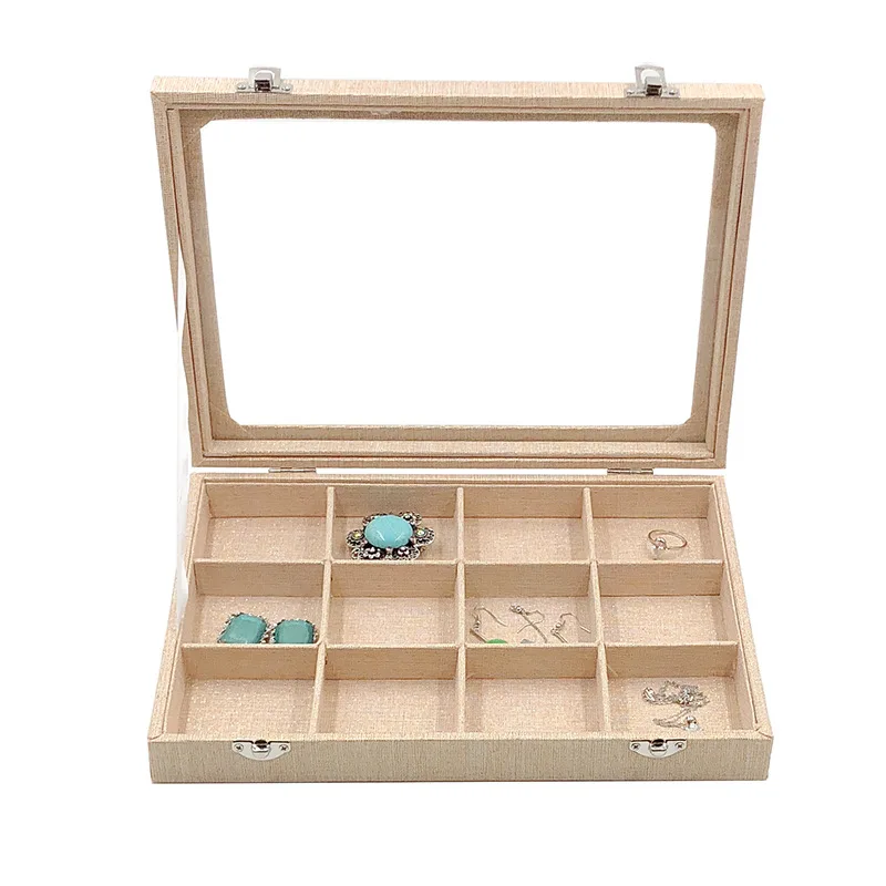 Velvet Carrying Case with Glass Cover Jewelry Ring Display Box Tray Holder Storage Organizer Earrings Bracelet | Украшения и