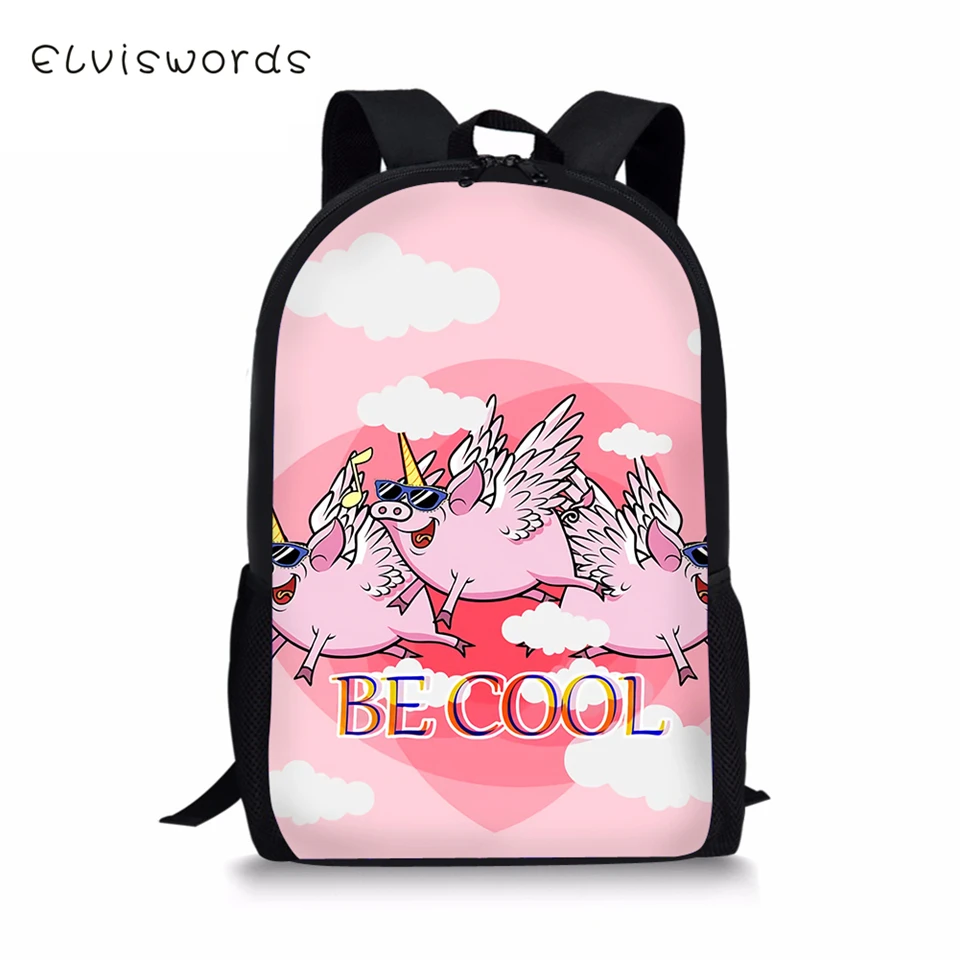 Детский рюкзак ELVISWORDS клоун принт с животными дорожный для ноутбука Kawaii Pig and Frogs