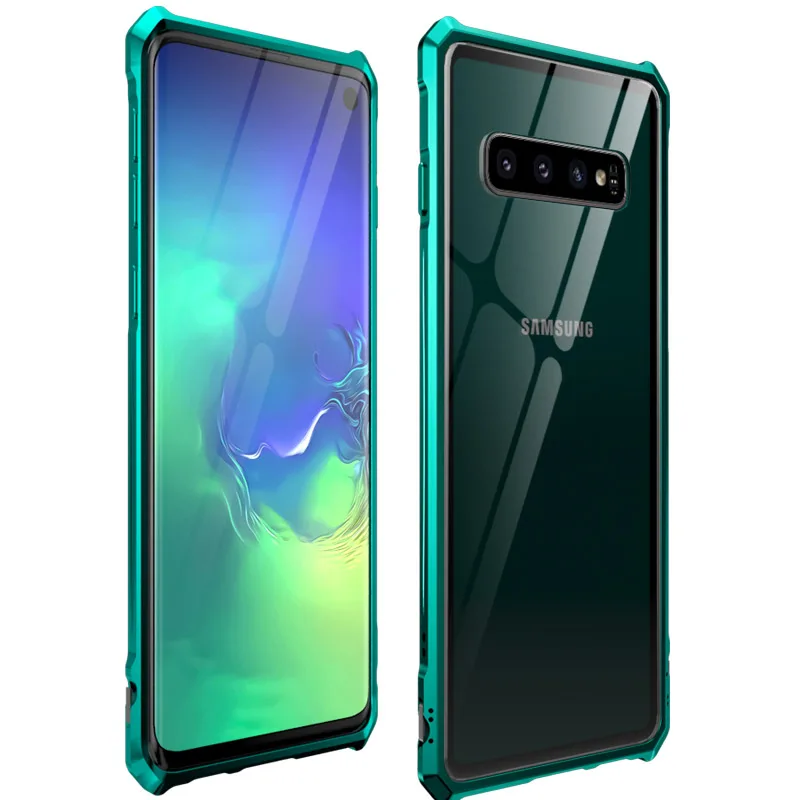 Для samsung Galaxy S10 Plus бампер S10E телефонные чехлы алюминиевая металлическая рамка бампер с прозрачным закаленным стеклом задняя крышка для S10 E - Цвет: Green
