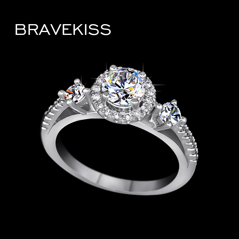 Женские винтажные обручальные кольца BRAVEKISS с 3 камнями из кубического циркония