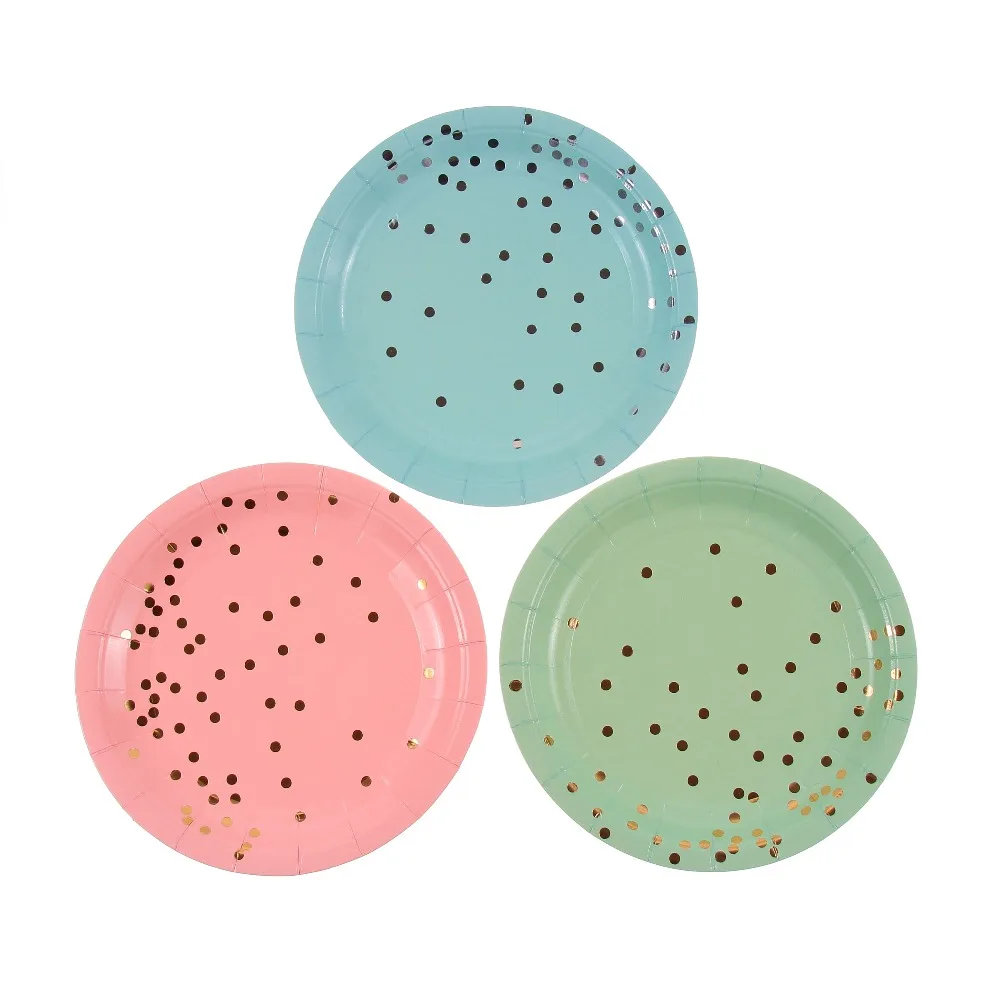 

480pcs Small Paper Plates Pastel Pink/Blue/Mint Foil Gold/Silver Dot Plates Birthday Engagement Shower Bchelorette Bash Party