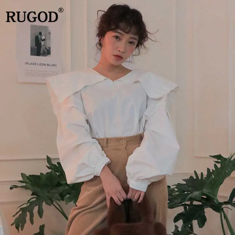 RUGOD элегантная белая блузка женская 2019 Весна новое поступление сладкий большой
