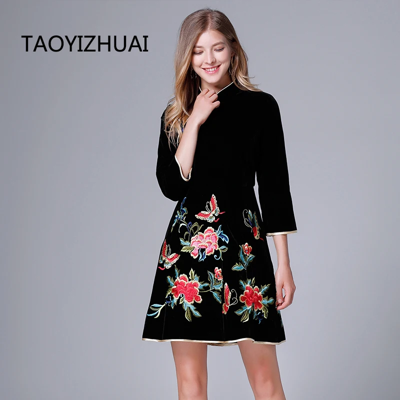 Новое поступление 2019 осеннее платье TAOYIZHUAI в китайском стиле со сложными цветами