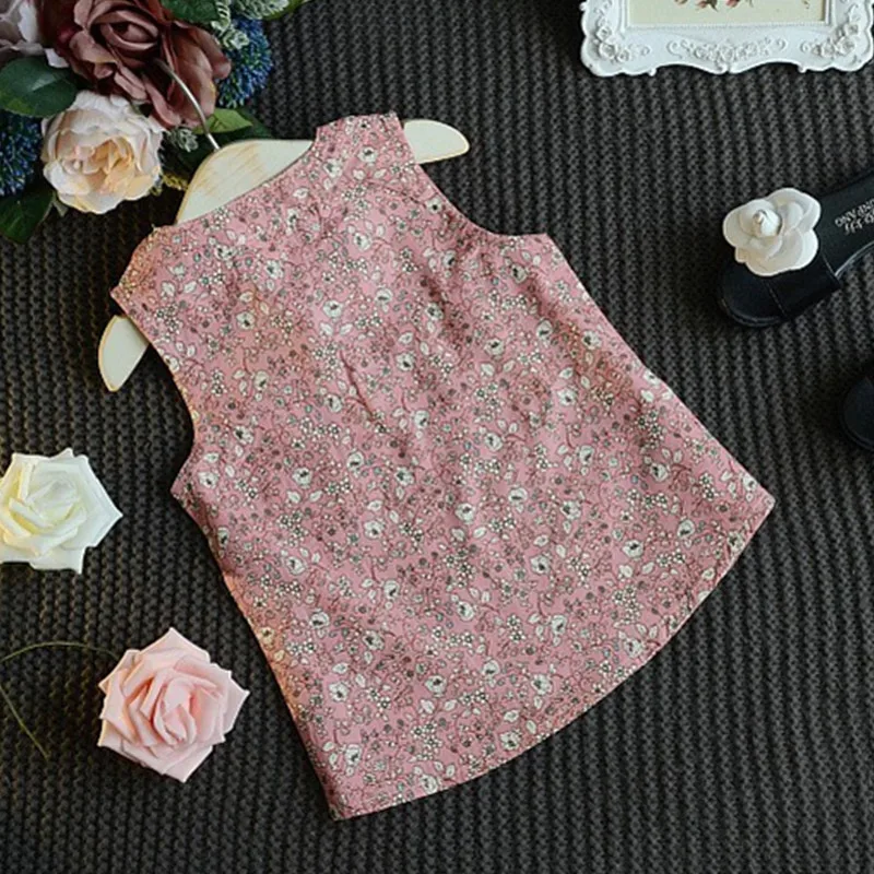 Новинка 2017 костюм для девочек с цветочным принтом жилет + однотонные брюки