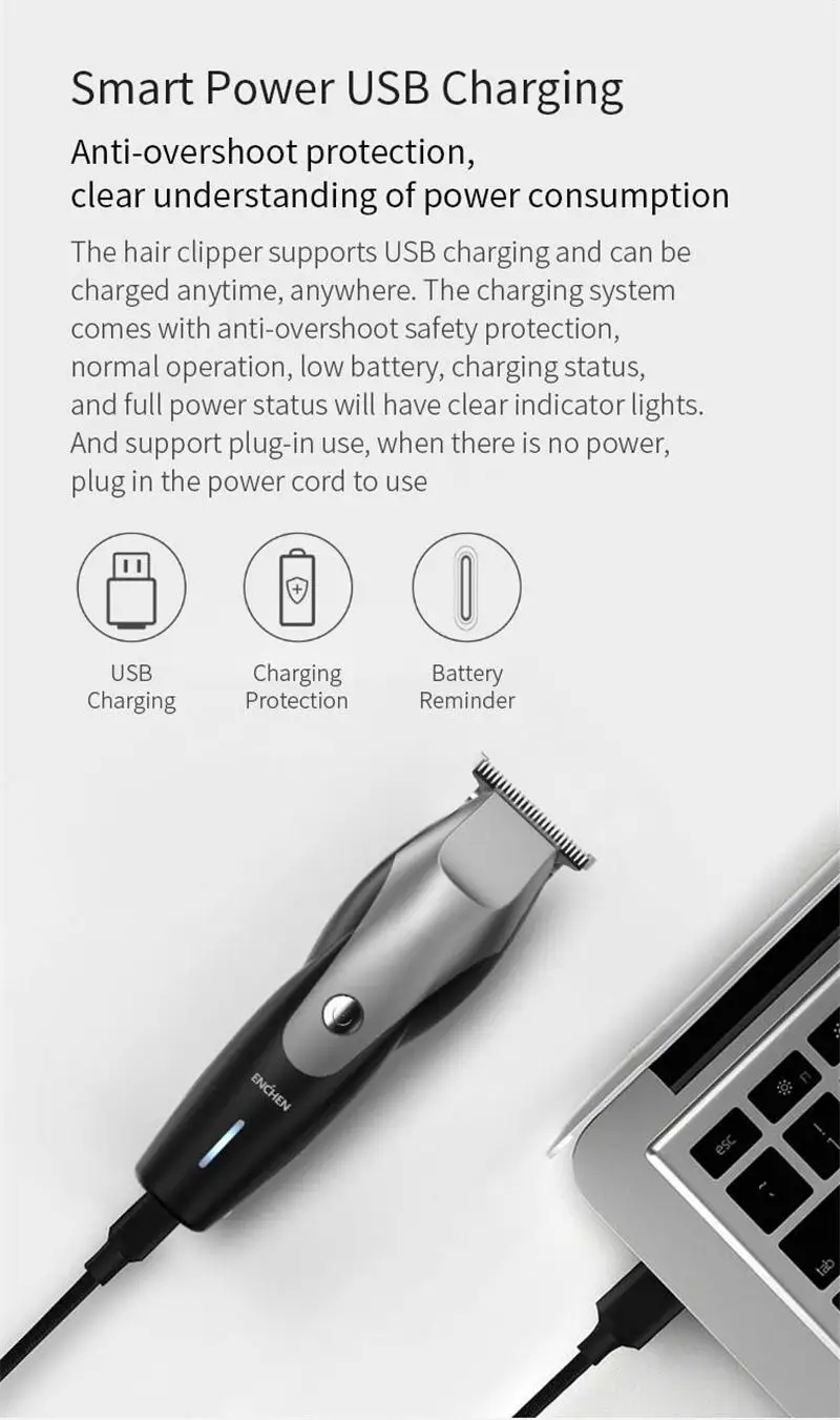 YOUPIN ENCHEN Hummingbird электрическая машинка для стрижки волос usb зарядка с низким уровнем шума триммер для волос с 3 расческой для волос