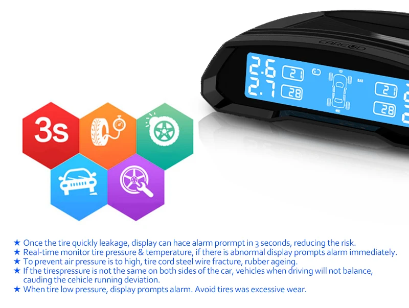 Система контроля давления в шинах на солнечной батарее TPMS, беспроводной ЖК-дисплей, 4 внутренних датчика, охранная сигнализация в режиме реального времени