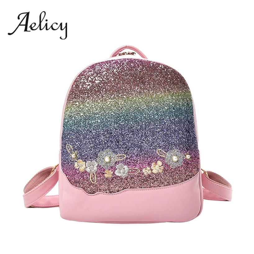 Aelicy, женская сумка с цветами и пайетками, Радужный цвет, маленькие рюкзаки на плечо, модная кожаная сумка для отдыха и путешествий