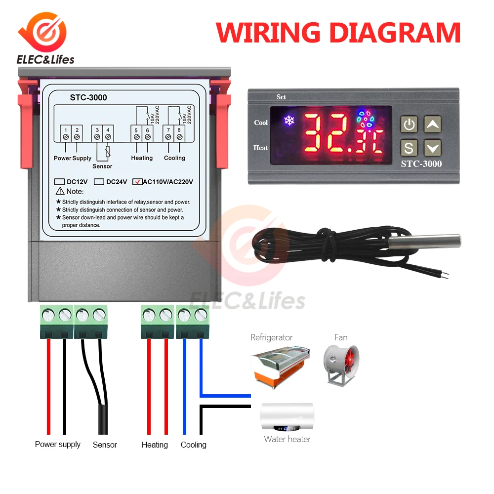 AC 110V 220V 10A STC 3000 LCD цифровой регулятор температуры Термостат Регулятор охладитель