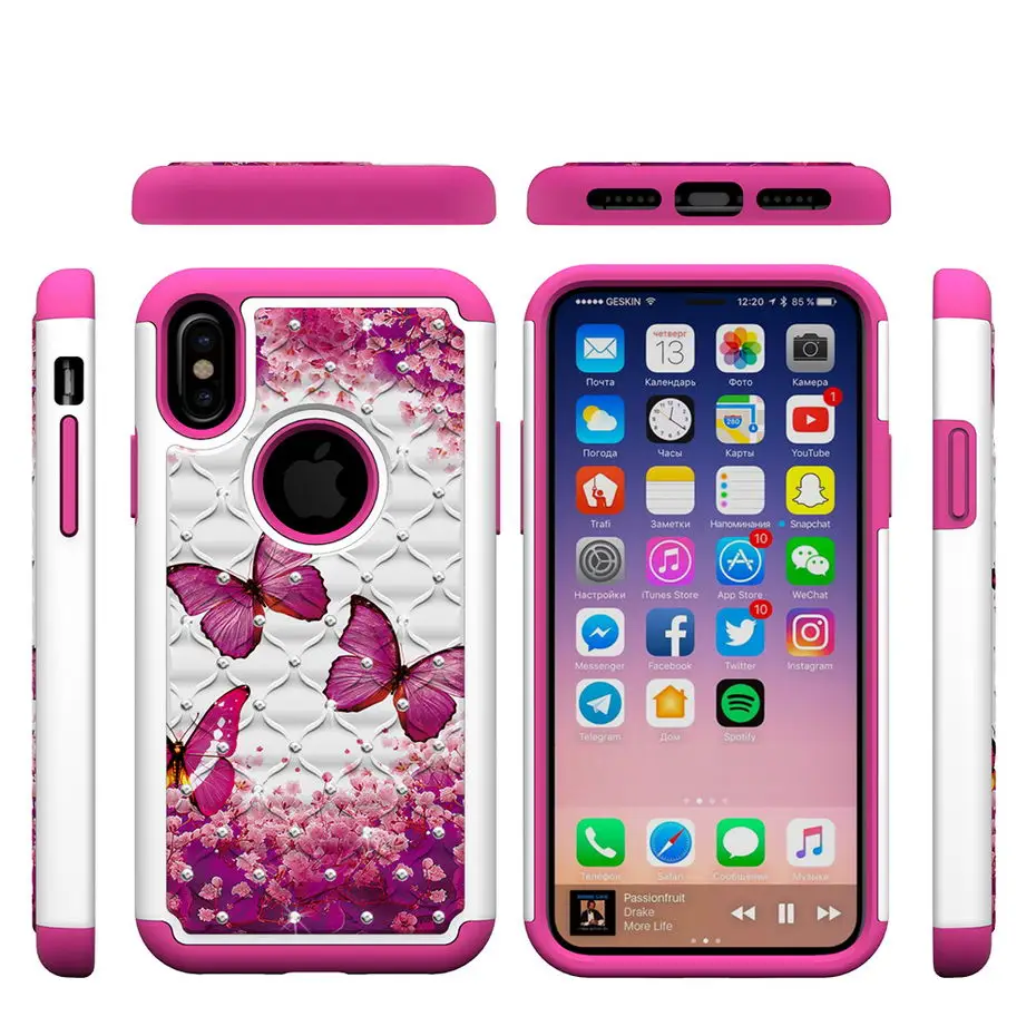 2 в 1 Алмазный чехол для телефона iPhone 6 6s 7 8 Plus X XR MaColorful мерцающий узор TPU + PC 11 Pro Max |