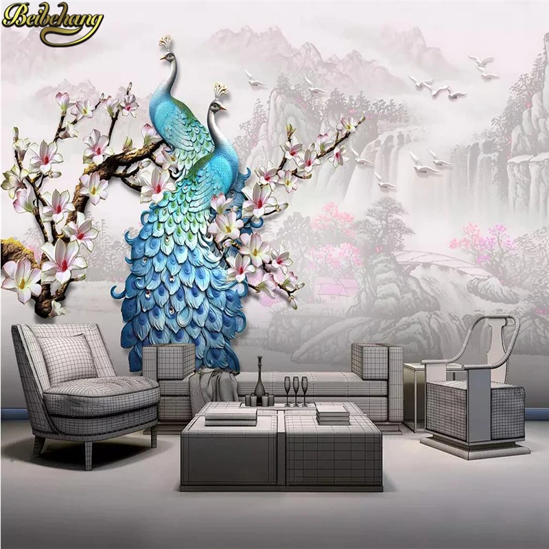 

beibehang 3d stereoscopic wallpaper seamless TV backdrop entrance hallway personalized video mural photo peacock wall paper roll