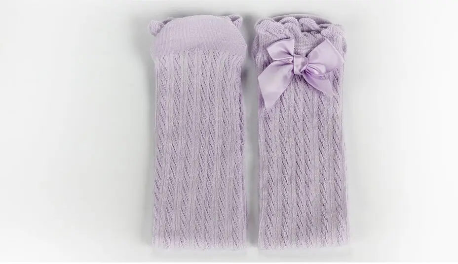 Purple Socks Детские носки до колена в клетку с бантом для девочек; повседневные эластичные носки для детей; однотонные носки для девочек - Цвет: Purple Socks
