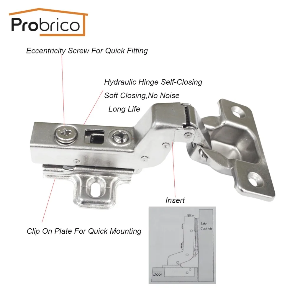 Probrico 1 шт. мягкая петля для кухонного шкафа CHR073HC скрытая двери вставка мебельные