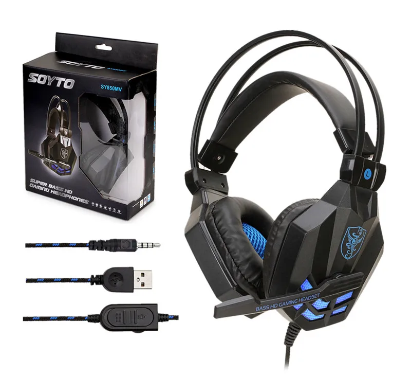 Black with box Стерео над ушами игровая гарнитура для PS4 Xbox One с микрофоном светодиодный свет 3,5 мм Проводные Игровые наушники шумоподавляющий наушник для ПК - Цвет: Black with box