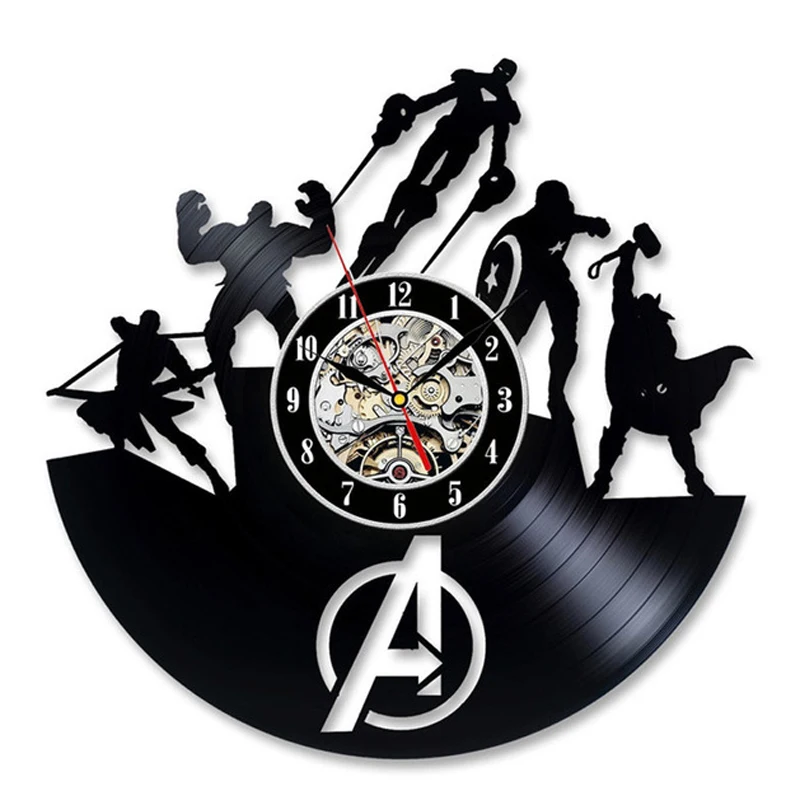 Мстители Виниловая пластинка настенные часы современный дизайн Marvel Comics Железный человек и Капитан Америка и Тор часы настенные часы домашний декор